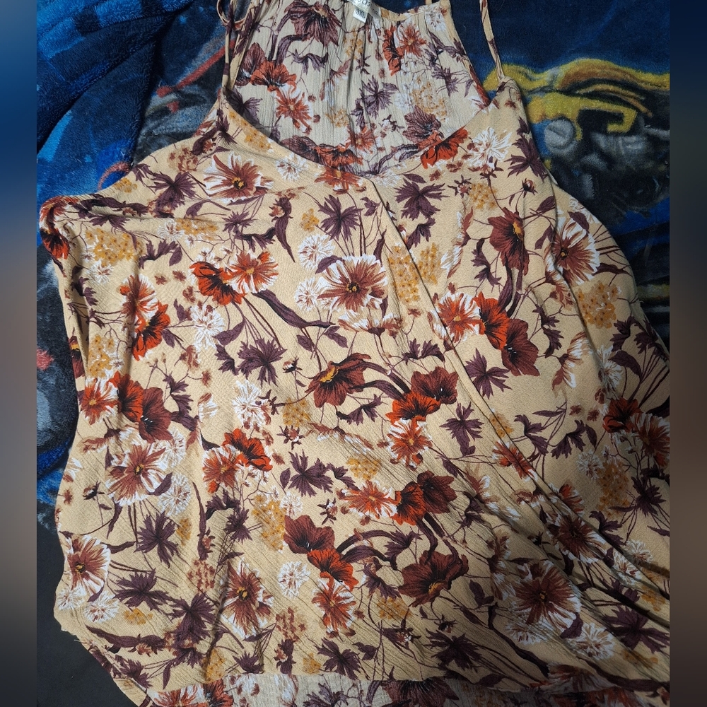 Floral Halter Blouse - Tan and Brown